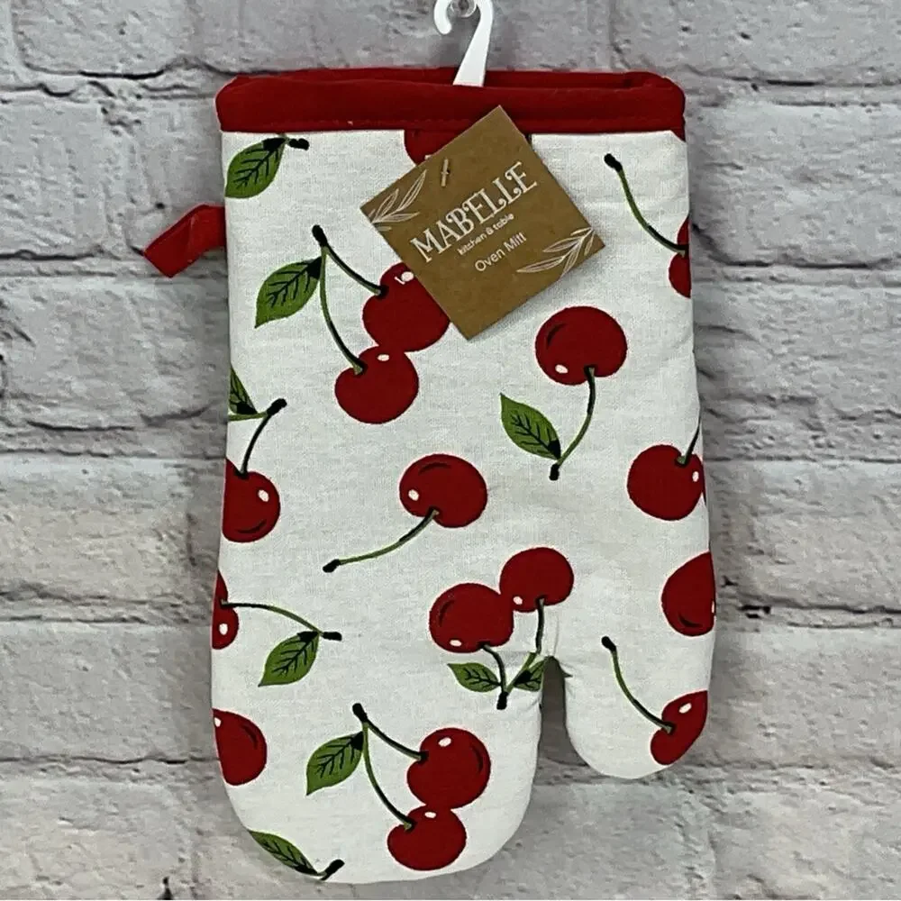🍒Cherry Theme🍒3 Piece Kitchen Linens Farmhouse Dish Towel Oven Mitt Pot Holder